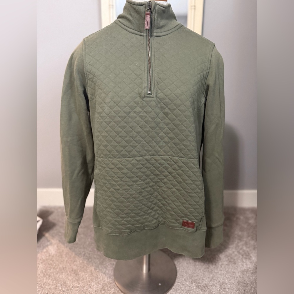 LL Bean Women’s Olive Quilted 1/4 zip collared pullover size small GUC